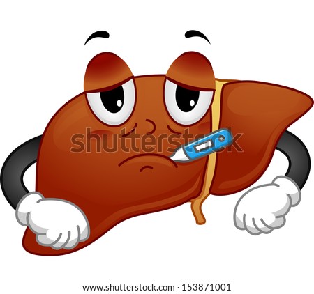 Mascot Illustration Featuring a Sick Liver with a Thermometer in its Mouth