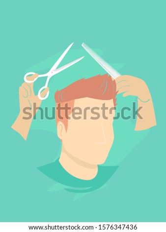 Illustration of a Man Getting a New Spiky Haircut From a Pair of Hands Using Scissors and Comb