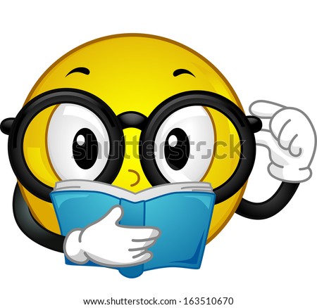 Illustration Of A Glasses Wearing Smiling Face Reading A Book ...