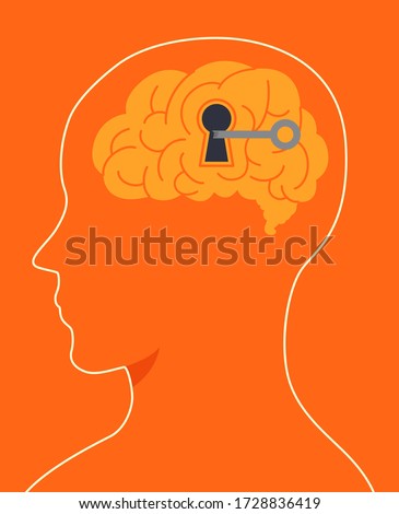 Illustration of a Head Profile Showing a Brain with Key and Keyhole Unlocking It