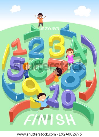 Illustration of Stickman Kids Playing through a Maze Puzzle Made of Numbers