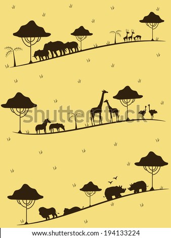 Illustration Featuring the Silhouettes of Safari Animals