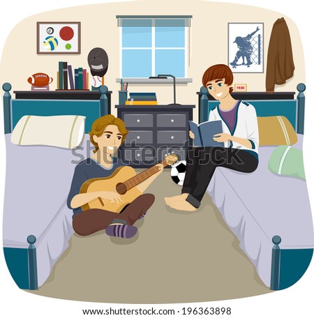 Illustration of a Pair of Male Roommates Passing the Time Together