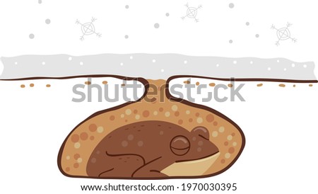 Illustration of a Hibernating Frog Underground In Winter