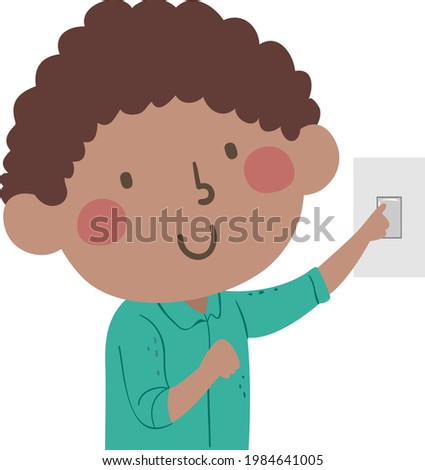 Illustration of a Kid Boy Switching Light Off in Classroom as Energy Expert as Class Duty