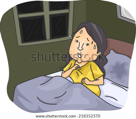 Illustration Featuring A Woman Soaked With Sweat After Waking Up From A ...