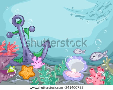 Illustration of an Underwater Scene with Colorful Marine Animals and Plants