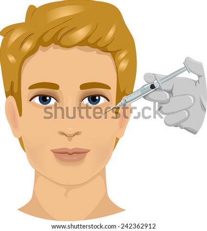 Illustration of a Man With a Syringe Poised Against His Face