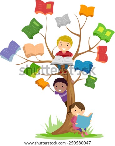 Stickman Illustration Of Kids Reading Books Growing Off A Tree ...