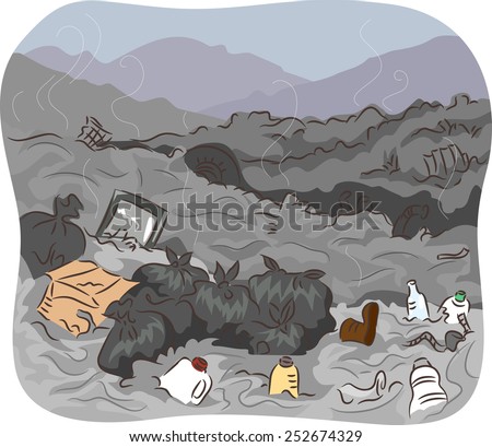 Illustration of a Dump Site Filled With Unsorted Trash