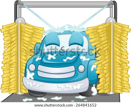 Mascot Illustration of a Satisfied Car Being Washed