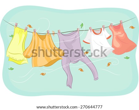 Illustration Of Clothes Hanging From A Clothesline Being Swayed By The ...