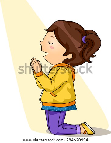 Illustration Of A Little Girl Kneeling While Praying - 284620994 ...