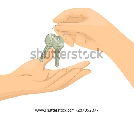 Cropped Illustration of a Person Handing Over a Pair of Keys to Another