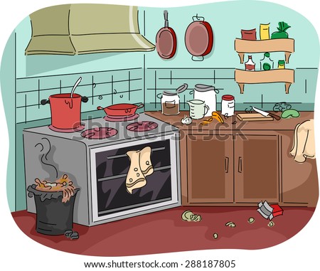 Illustration Of A Dirty Kitchen Teeming With Thrash - 288187805 ...