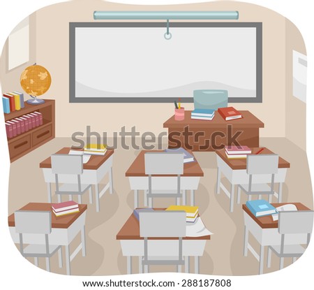 Illustration of an Empty Classroom with Books Left Behind