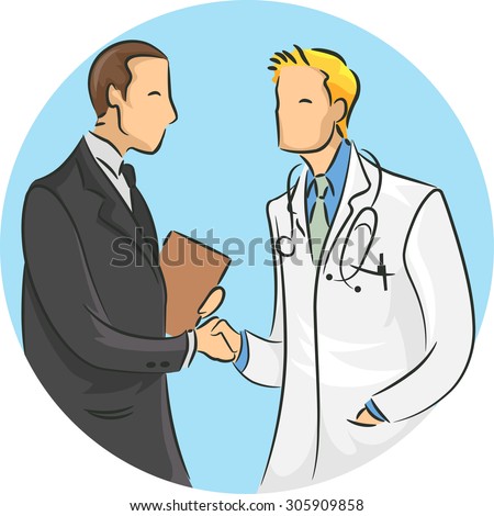 Illustration of a Doctor Shaking Hands with a Medical Sales Representative