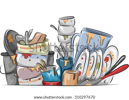 Illustration Of A Stack Of Dirty Dishes Waiting To Be Washed ...