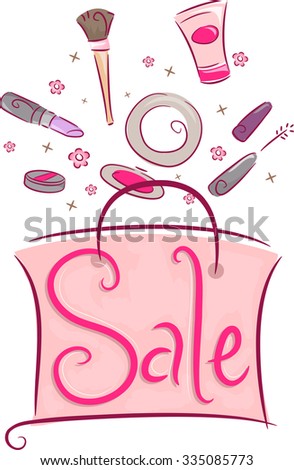 Illustration of a Shopping Bag Filled with Discounted Cosmetic Products