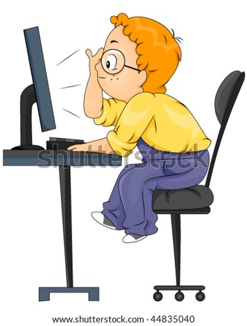 Boy Looking At Monitor - Vector - 44835040 : Shutterstock