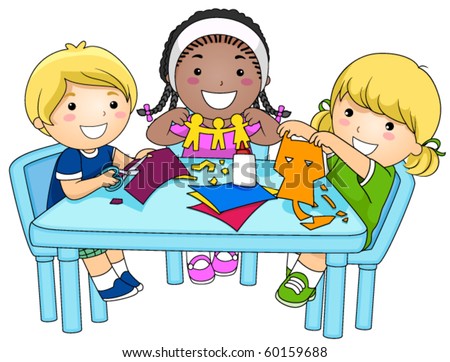 A Small Group Of Kids Making Paper Cutouts - Vector - 60159688 ...