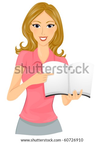 A Smiling Female Teacher Discussing The Contents Of A Book - Vector ...