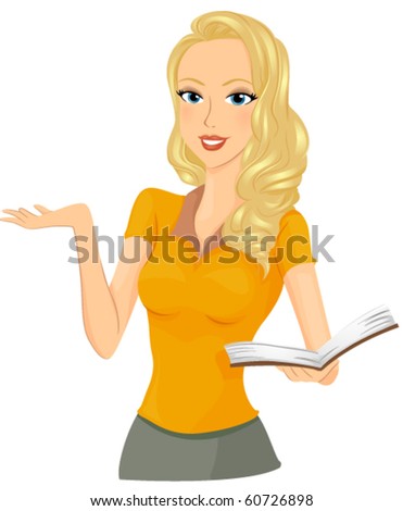 A Smiling Female Student Discussing The Contents Of A Book - Vector ...