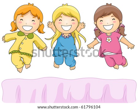 Illustration Of Cute Little Girls Having A Pajama Party - Vector ...