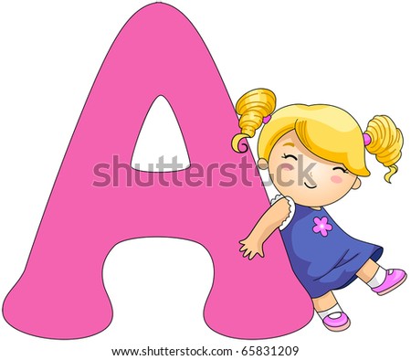 Illustration Of A Girl Resting Against A Letter A - 65831209 : Shutterstock