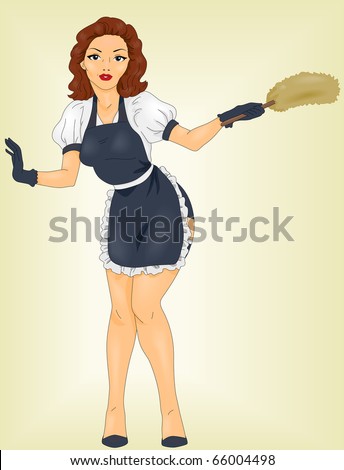 Illustration Of A Pin Up Girl Wearing A Maid'S Uniform - 66004498 ...