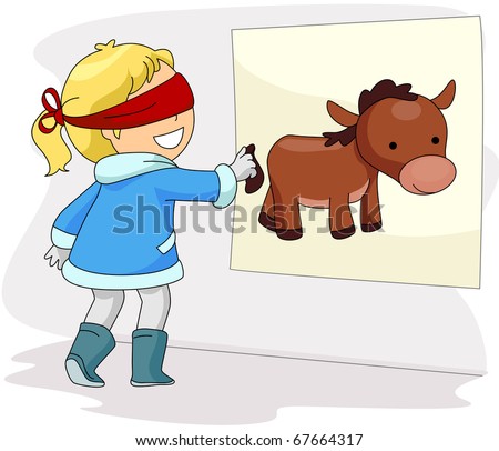 Illustration Of A Blindfolded Girl Playing Pin The Donkey'S Tail ...