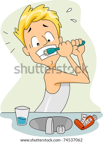 Illustration Of A Guy With A Toothbrush Stuck On His Teeth - 74537062 ...