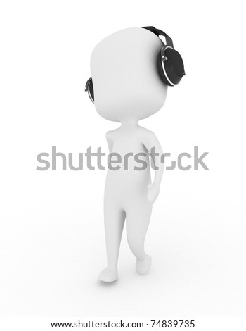 3d Illustration Of A Man Walking Around With Headphones On - 74839735 ...