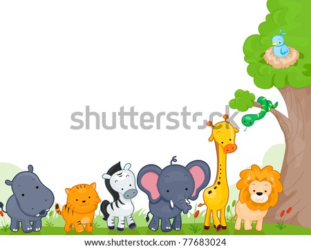 Illustration Of Different Jungle Animals For Background - 77683024 ...