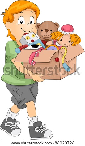 Illustration Of A Kid Carrying A Box Full Of Toys For Donation Or ...