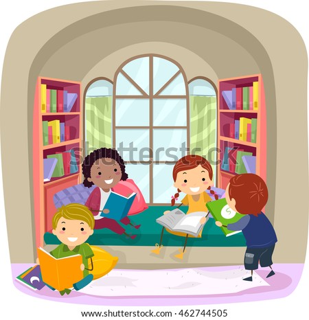 Stickman Illustration of Children Reading Books in a Nook