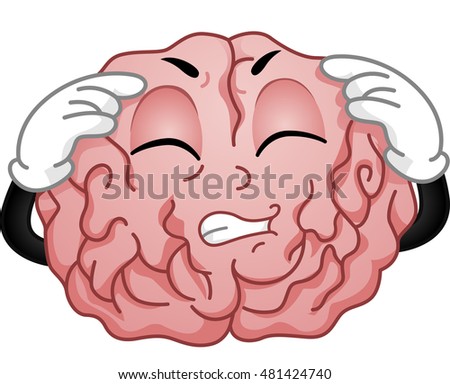 Illustration of a Brain Mascot Grimacing in Pain While Having a Migraine Attack