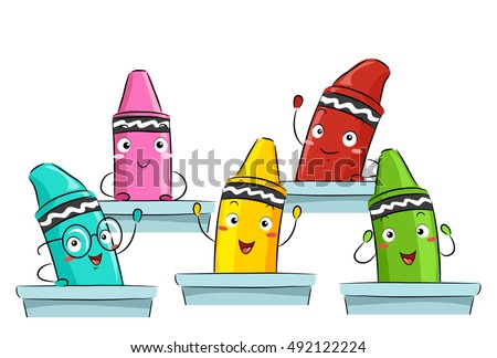 colorful mascot illustration featuring primary color crayons attending class together - Cartoon Pictures Of Crayons colorful mascot illustration featuring primary color crayons attending class together - Cartoon Pictures Of Crayons
