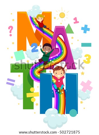 Stickman Illustration of Preschool Kids Going Down a Rainbow Slide Connected to Giant Letters That Spell the Word Math