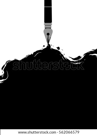 Conceptual Illustration Featuring a White Canvas with a  Fountain Pen Spilling Dark Ink in the Middle