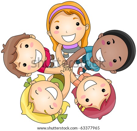 Illustration of a Small Group of Children Joining Hands