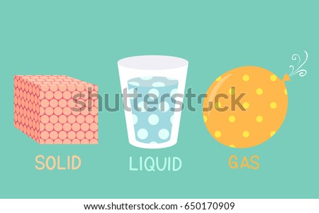 Illustration of Solid Liquid Gas Molecules in a Cube, Glass and Balloon for Physics Class