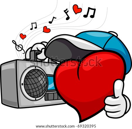 Illustration of a Heart Doing a Thumbs Up While Listening to Music