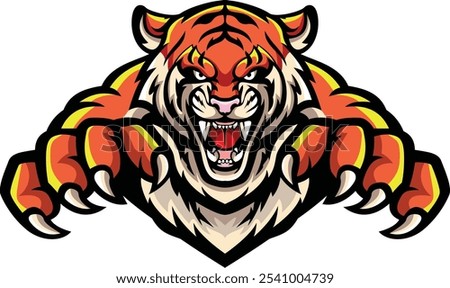 tiger mascot design, roaring with claws extended. Ideal for brands or teams seeking a fierce, bold symbol of strength.