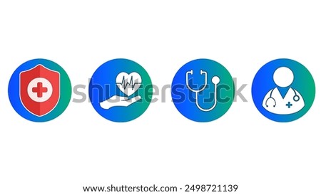 Set of 4 outline icons related to healthcare, medical, Heart attack,stethoscope,check up,doctor,heartbeat. linear icon collection.Medical and Healthcare sign and symbol set.Vector illustration logo.