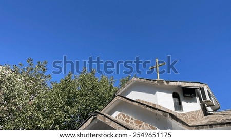 Similar – Image, Stock Photo Traditional white orthodox church in Oia, Santorini, Greece.
