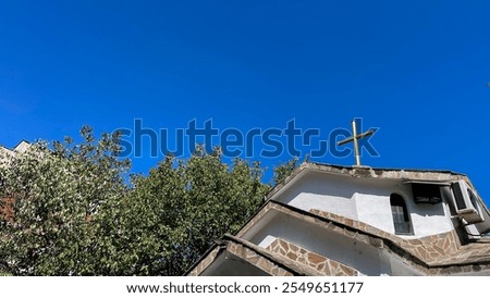 Similar – Image, Stock Photo Traditional white orthodox church in Oia, Santorini, Greece.