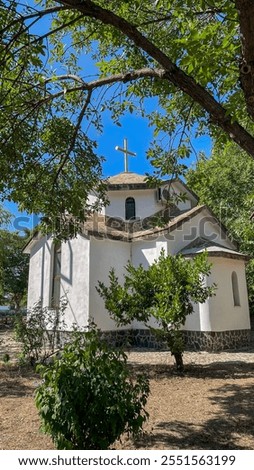 Similar – Image, Stock Photo Traditional white orthodox church in Oia, Santorini, Greece.
