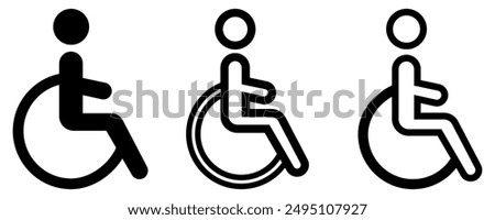 collection of fill and outline Handicap signage vector wc invalid icon. Disable toilet access wheelchair sign design isolated on white background