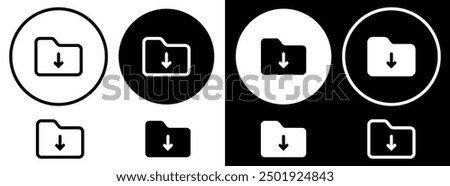 Download folder icon, file document import icon sign with arrow down - save folder file icon button. Vector illustration.